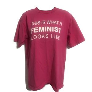 Union Made Pink T Shirt Feminist Medium